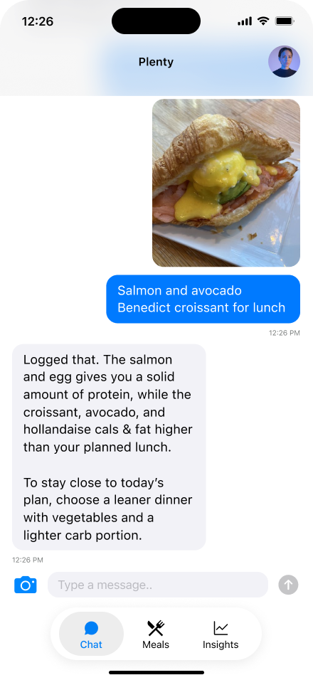 Plenty responding in the moment when a client logs a meal